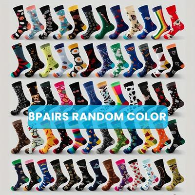 TEMU 5/8/15 Pairs Of Fun Novelty Mid-tube Socks - Random Colors, Breathable & Comfortable Polyester Blend, Parties, Gifts, And Casual Wear, Funny Socks Image