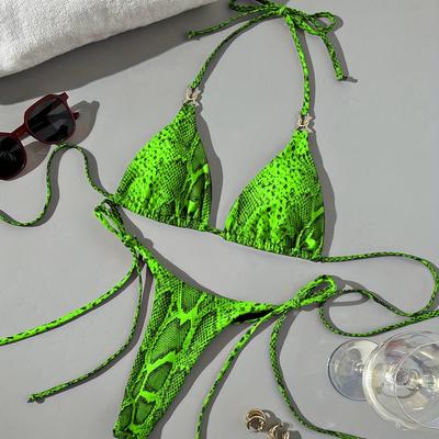 TEMU Snake Print Swimsuit Two-piece Bikini With Tie Straps Image