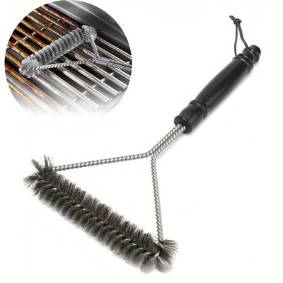 TEMU 1pc Stainless Steel Bbq Grill Cleaning Brush With Ergonomic Handle, Durable Metal Bristles, Safe For Efficient Barbecue Maintenance, Reusable Grill Accessories Image