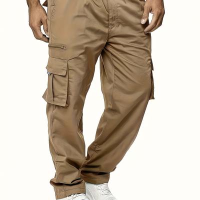 TEMU Men's Casual Pants, Large Size, Outdoor Sports, Street Style, Loose Fit, Polyester, Solid Color, Regular Length, , Non-stretch, Woven, 120g/m² Fabric Weight, With Pocket Image