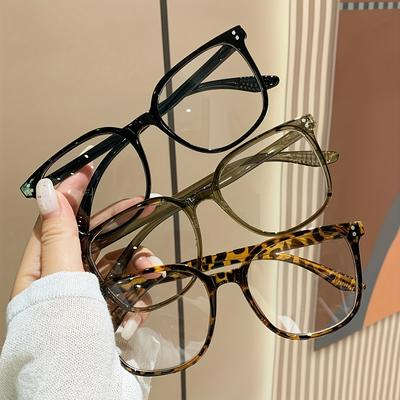 TEMU 3pcs Minimalist Square Full Rim Spectacles For Women, Anti-blue Light Pc Lens & Frame, Fashionable Eyewear, Fashion Glasses | Oversized Frames | Polycarbonate Lenses Image