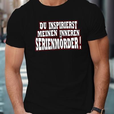 "TEMU Men's Funny German Quote Short Sleeve T-shirt - " Me" Design, Black Polyester Summer Top, Casual Round Neck Tee For Adults" Image