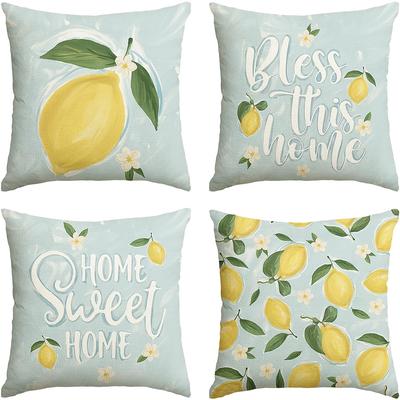 TEMU 4pcs, Sweet Home Lemon Floral Throw Pillow Covers, This Home Holiday Seasonal Cushion Case Decorations Image