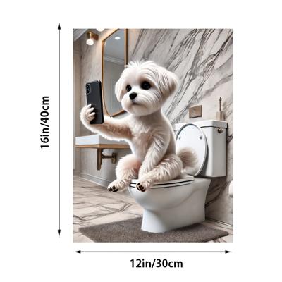 TEMU 12x16 Inches Frameless Modern Canvas Art Poster, Funny Maltese Dog Selfie, Animal-themed, With Unique Party Gift And Christmas Present Options, For Home, Office, Bathroom Decor Image