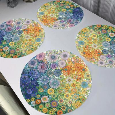 TEMU 4pcs Vibrant Floral Diamond Painting Placemats - Polyester, Non-slip, Heat Resistant, Machine Washable - Colorful Table Mats For Dining, Kitchen, Hotel, Restaurant, Home Decor, Table Mats For Image