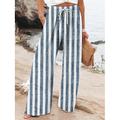 Femmes Jambe large Chinos Pantalons Amples Vacances ancien Mode Longueur complète Taille haute Graphique Rayé Cordon de serrage Impression Respirant Doux Micro-Élastique Vacances Rue Décontracté Bleu