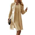 Ensemble de Robe Femme Robe Midi Couleur Unie Robe Œillet Décontractée Unie Patchwork en Dentelle Robe Midi à Manches Longues Col Ras du Cou Extérieur Quotidien Champagne Rose Bleu Été Printemps