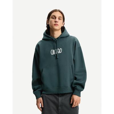 Bershka Boxy Hoodie With Embroidery Men Xs Green