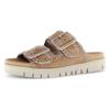 Pantolette GABOR, Damen, Gr. 40, braun (hellbraun), Ziegenveloursleder, unifarben, casual, Schuhe, Plateau, Bequemschuh, Sommerschuh mit praktischen Klettverschlüssen