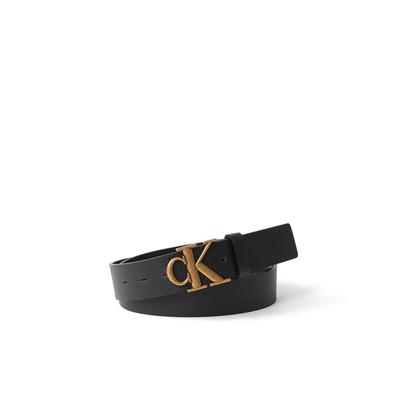 Ledergürtel CALVIN KLEIN JEANS "MONOGRAM BUCKLE FIXED BELT 35MM", Damen, Gr. 105, schwarz, antique brass, Rindsleder, unifarben, casual, Gürtel Image