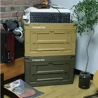 Outdoor camping storage box, side opening camping wooden cover folding box, car trunk storage box,