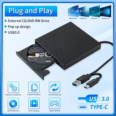 USB 3.0 Slim Type-C External DVD RW Drive CD Writer Burner Reader Player Optical Drives For Laptop