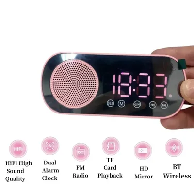 USB Plug-in Mirror Digital Alarm Clock Timer Support TF FM Radio 2 Alarms Wireless Speaker Subwoofer