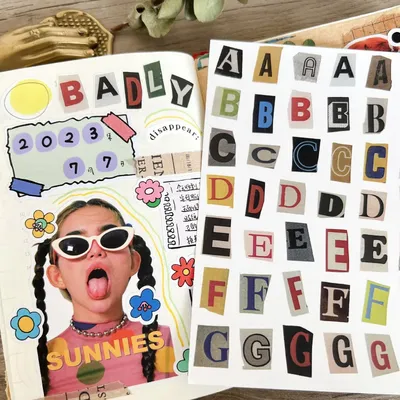 Korea Ins English Alphabet Number Symbol Label Sticker DIY Scrapbooking Journal Base Collage Diary