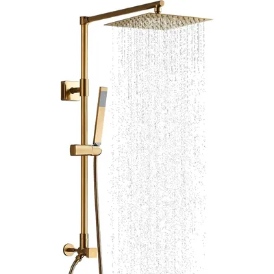 Rain Shower System, includes 10” Square Rainfall Shower Head and Handheld Shower Combo, Height