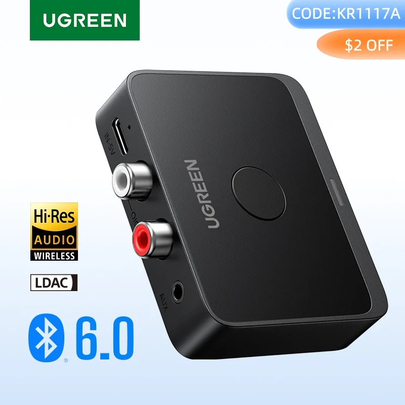 UGREEN AUX Ricevitore Bluetooth LDAC AAC Hi-Fi Jack da 3,5 mm 2RCA RCA Audio Adattatore Bluetooth 6.0 Ricevitori 15 ore per altoparlante per auto PC