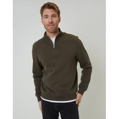Threadbare Men's Khaki Green Mock T-Shirt Quarter Zip Sweatshirt