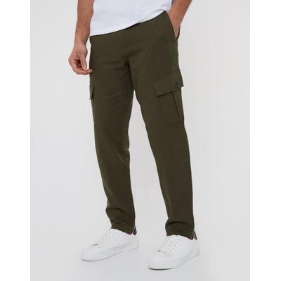 Khaki Green Linen Blend Cargo Trousers