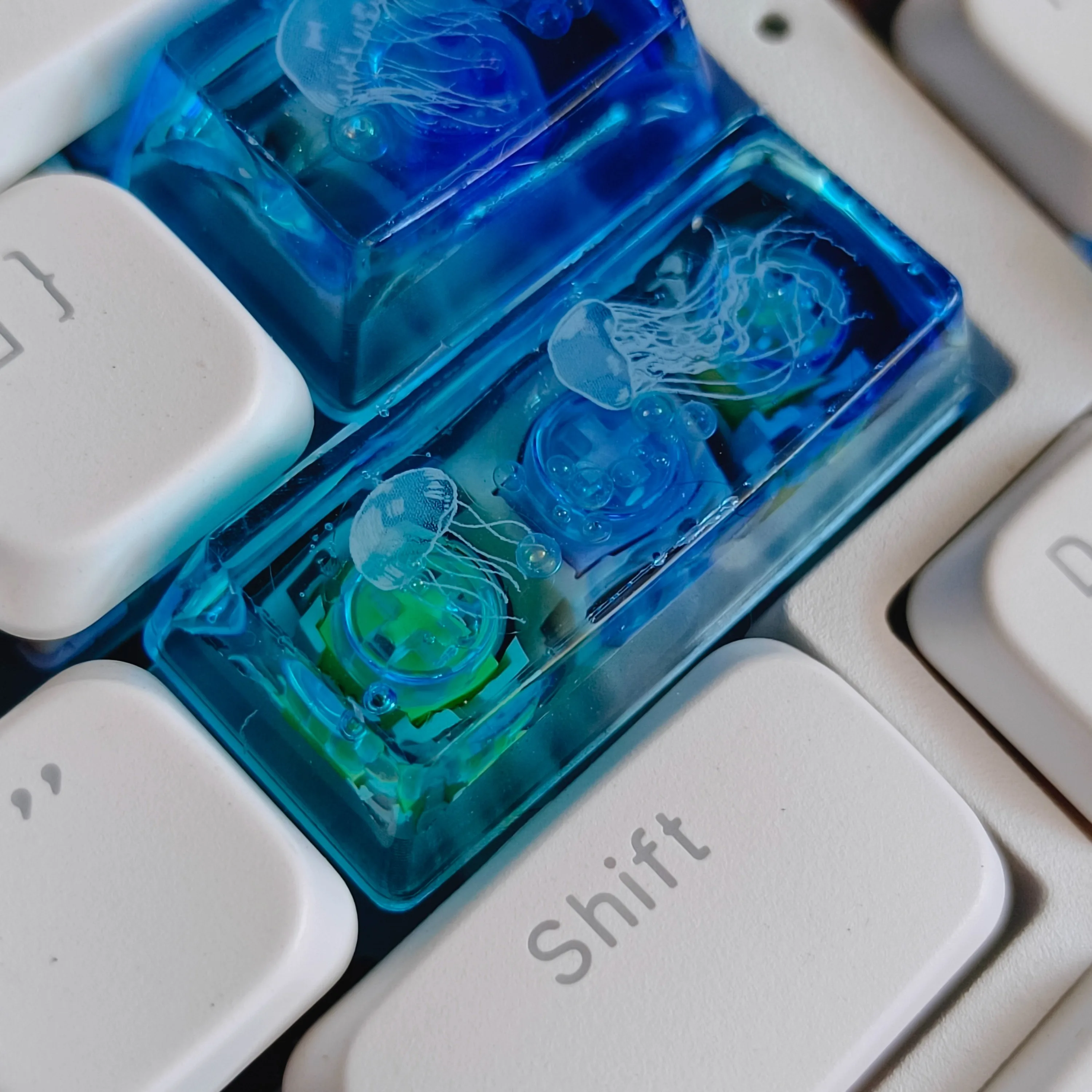 Jellyfish Keycap Blau ESC/ Shift/Tab/Alt/Ctrl/Leertaste/Tastenkappen Harz Transparent 1/1,5/1,75/2,25/2,75/ 6,25u Artisan Keycaps Image