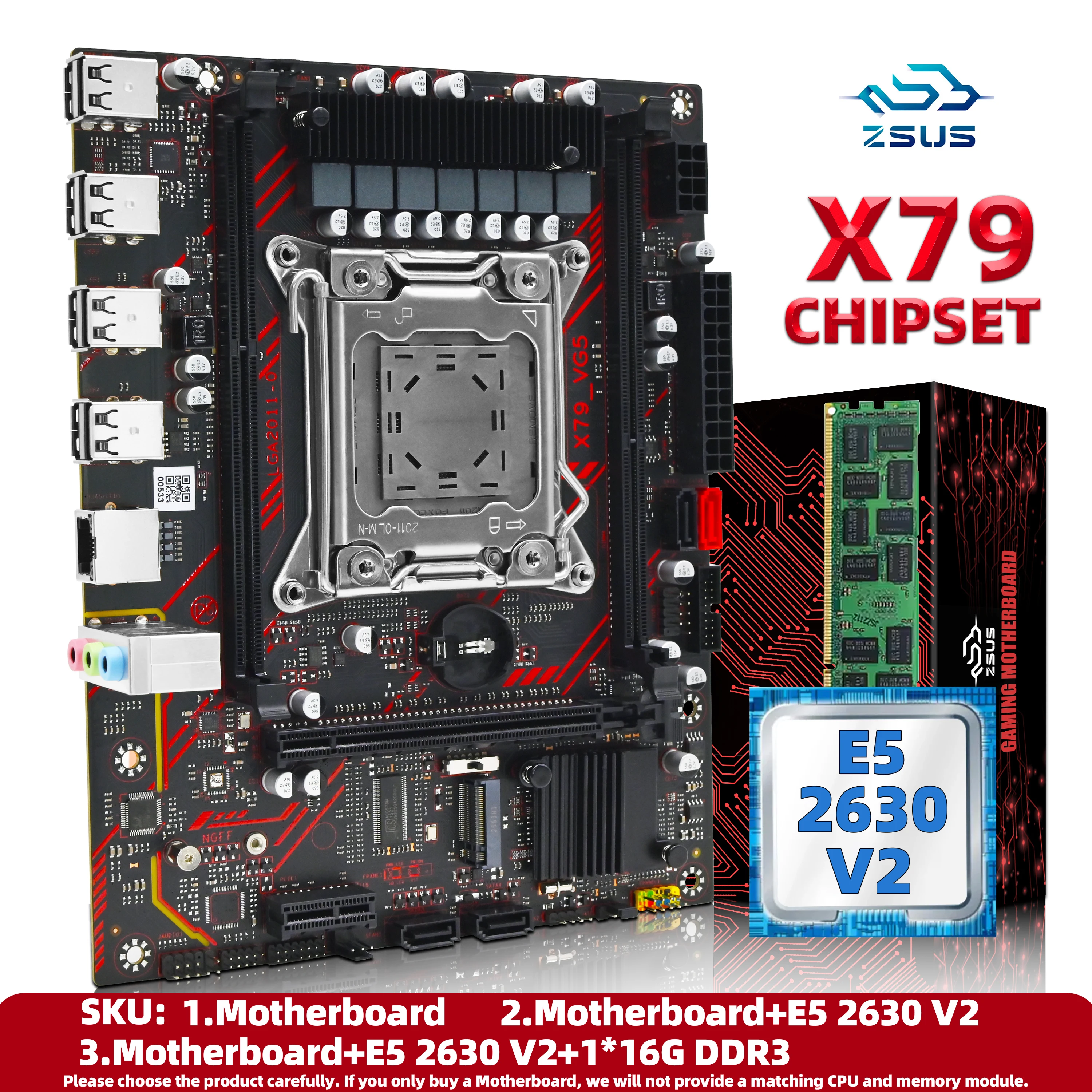 ZSUS X79 Motherboard Set Kit mit Intel LGA2011 Xeon E5 2630 V2 CPU DDR3 1 * 16 GB ECC RAM Speicher Unterstützung M.2 NVME Slot Image