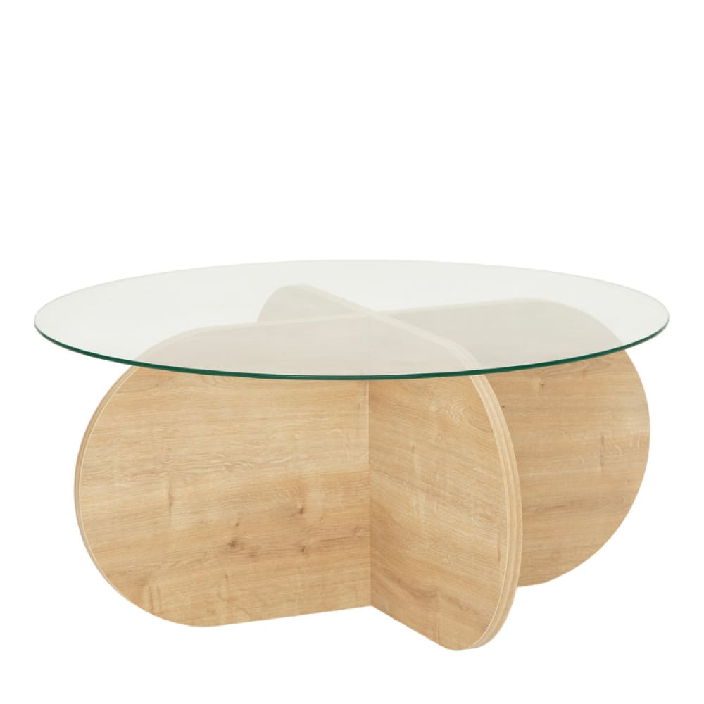 Table basse en bois et plateau en verre