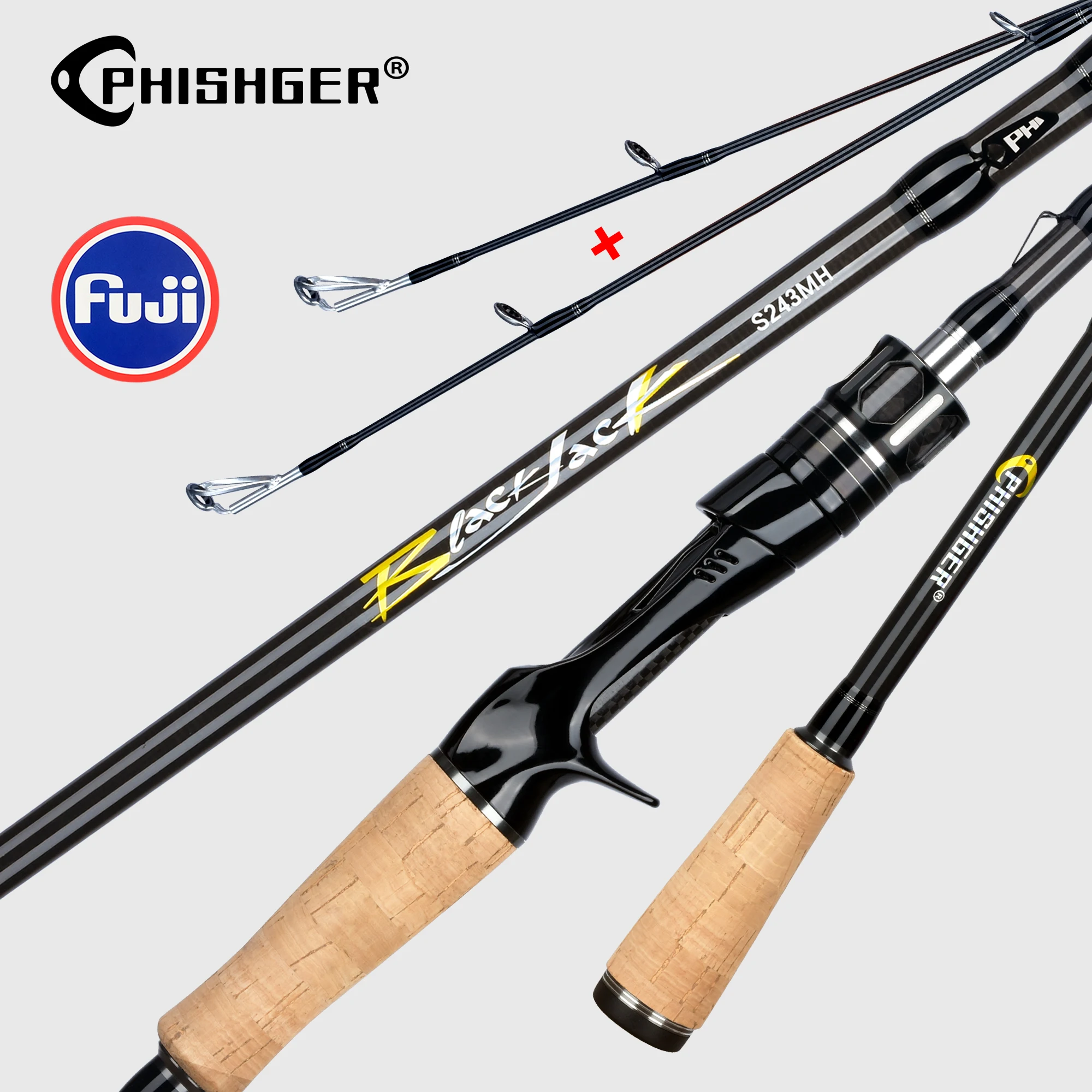 BIUTIFU Spinning Casting Angelrute mit 1,8/2,1/2,4/2,7/3,0/3,3 m Fuji Guide Baitcasting Fast Lure 5-80g für Bass Pike Fishing Image