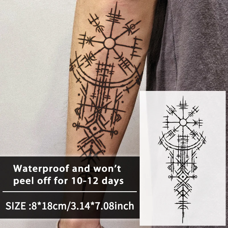 1 Stück Wikinger-Runen-geometrische wasserdichte temporäre Tattoo-Aufkleber, langlebig, wasserdicht für ein bis zwei Wochen, für Arm, Bein. Image