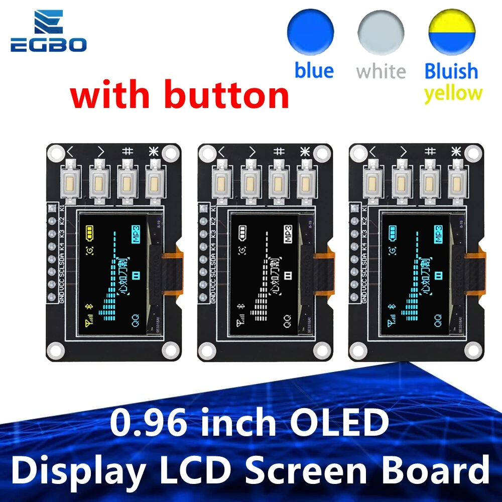 EGBO 0,96 Zoll OLED IIC Weiß/Blau/Blau und Gelb 12864 OLED-Display mit 4x4 Tasten I2C SSD1315 LCD-Bildschirmplatine für Arduino Image
