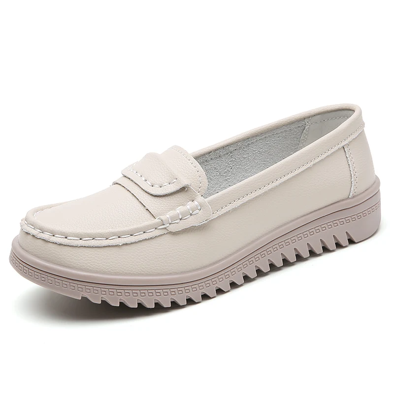 Mode Damenschuhe Low Heel atmungsaktive Leder Casual Single Schuhe große Größe weiche Low Walking Arbeit Mutter Schuhe