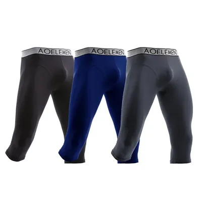 3PC Herren Anti-Verschleiß-Bein-Sport-Stretch-Bein-Slip Capri Modal schnell trocknende Boxershorts Laufende lange Boxershorts Image