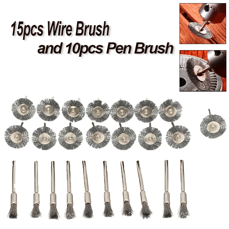15-teiliges Drahtbürsten-Set und 10-teiliges Stiftbürsten-Edelstahl, kratzfrei, flexibles Schleifmittel zum Entfernen von Rost, Polieren und Entgraten Image