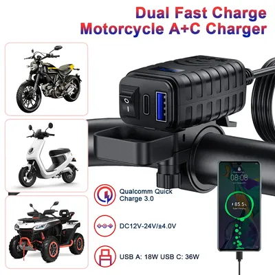 Schnellladendes Motorrad-USB-Ladegerät QC3.0 und PD Schnelllade-USB-Typ-C-Telefonladegerät mit Image