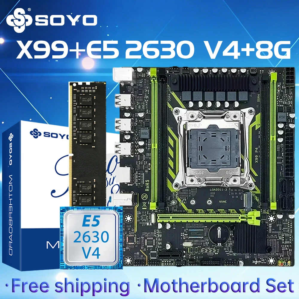 SOYO X99 Motherboard-Set mit LGA2011-3 Xeon E5 2630 V4 CPU, DDR4 8GB (1*8GB) 2133MHz RAM, NVME M.2 SATA Computerzubehör Image