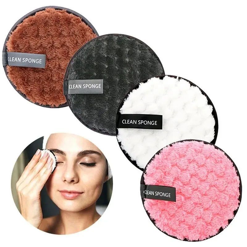 4PCS Make-Up Entferner Mikrofaser Baumwolle Pad Kosmetik Waschbar Make-Up Handtuch Reinigung Schwamm Hautpflege Werkzeug Make-Up Entferner und Faci Image