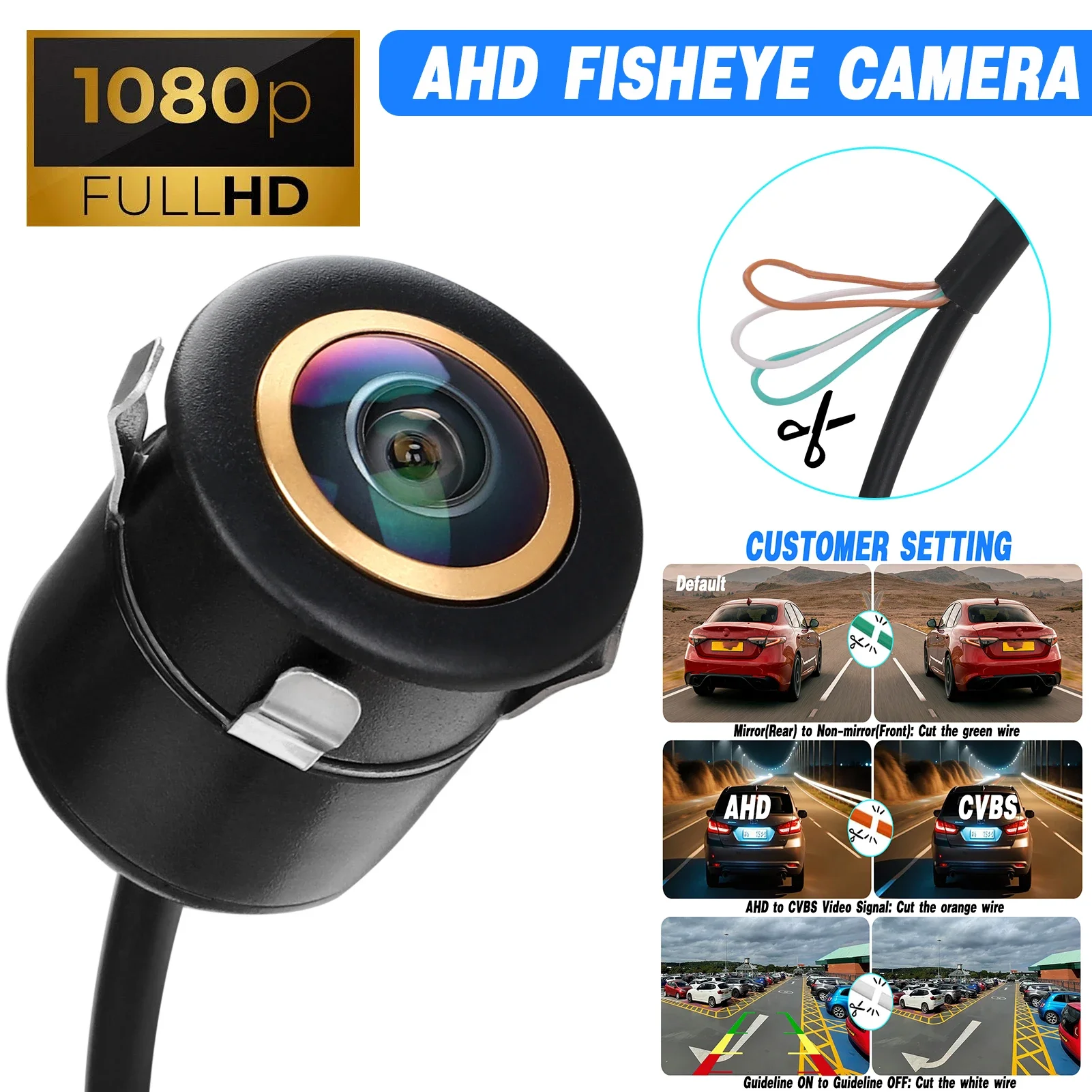AHD-Rückfahrkamera, Fischaugenobjektiv, Metallgehäuse, Weitwinkel, Nummernschild, Rückfahrkamera für Auto, klare Nachtsicht, Rückfahrkamera Image