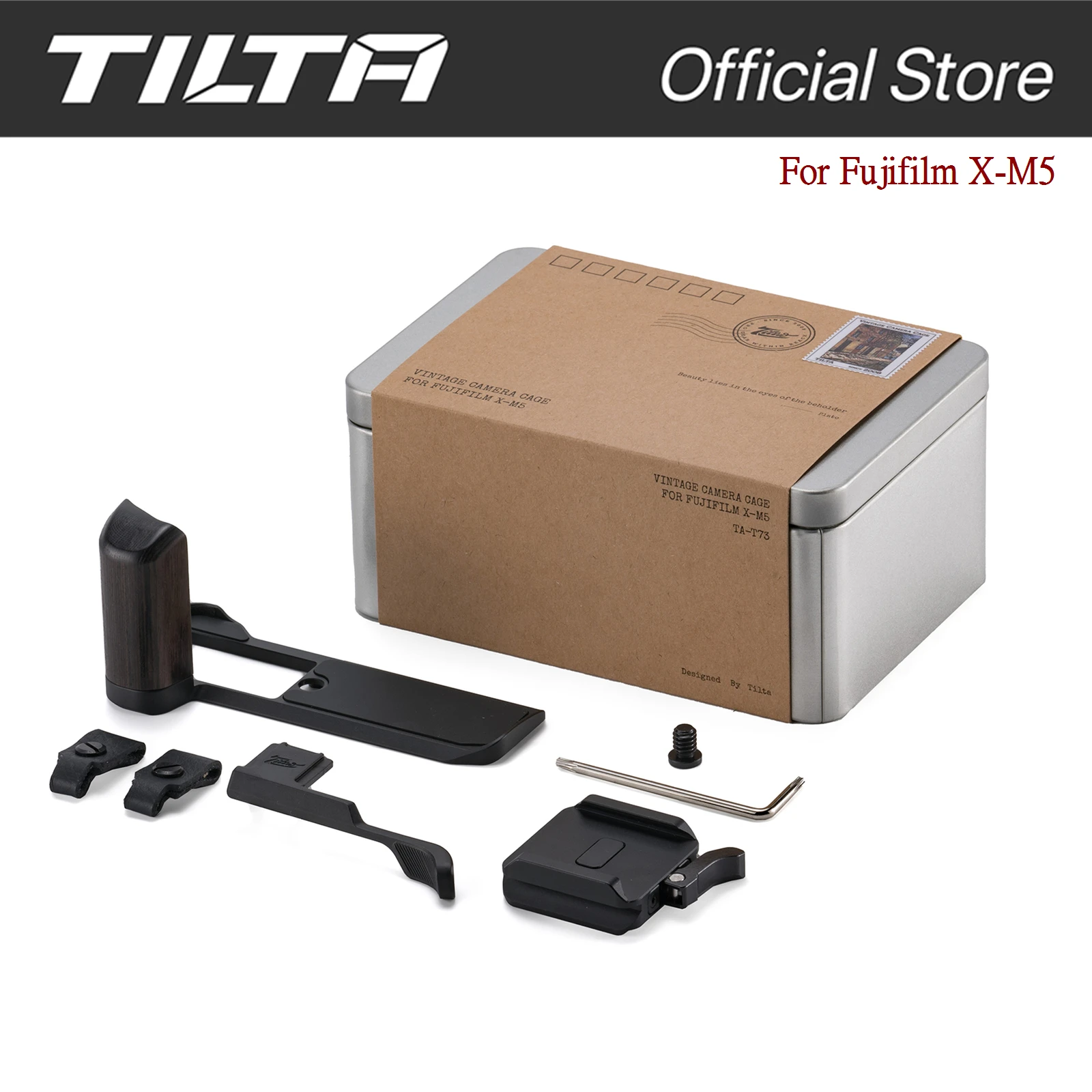 TILTA TA-T73 für Fujifilm X-M5 Vintage Kamerakäfig Basis Kit Basis Kit Grundplatte mit Holzgriff Blitzschuh Daumenhalterung Leder Image