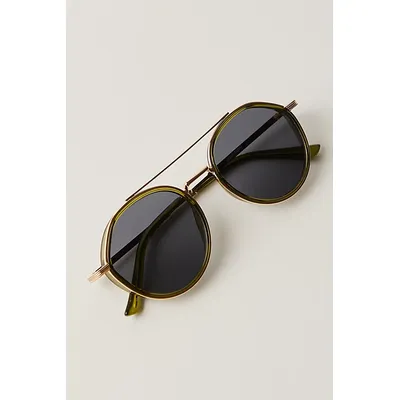 Lola Round Aviator Sunglasses at Free People in Lime With Blue Lens