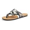 Zehentrenner LASCANA, Damen, Gr. 41, silber (schwarz, silberfarben), Obermaterial: 100% Rindsleder. Decksohle: 100% Rindsleder. Laufsohle: 100% Synthetik, metallic, casual, Schuhe, Sandale, Pantolette aus Leder mit Korkfußbett