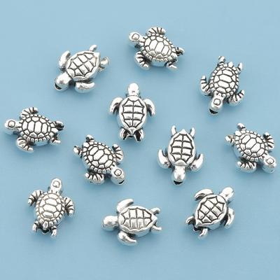 TEMU 30pcs Alloy Small Turtle Spacer Beads Sea Turtle Loose Spacer Beads Small Hole Beads Connector Hidden Pierced Beads Through Hole Beads Straight Hole Beads Round Beads Loose Be Image