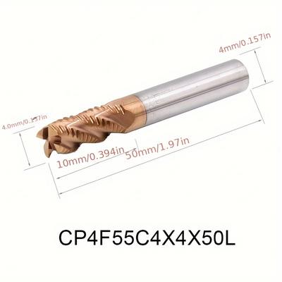 TEMU Mzg 3-blade 4-blade Hrc55 Steel Roughing Milling Cutter For Stainless Steel And Aluminum, Featuring A Wide Flute And Extended Length Hard Alloy Upright Milling Cutter. Image