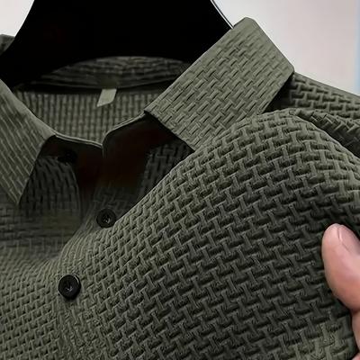 TEMU Plus-size Men's Jacquard Small Check Solid Color Short-sleeved Casual Fashion Top Image