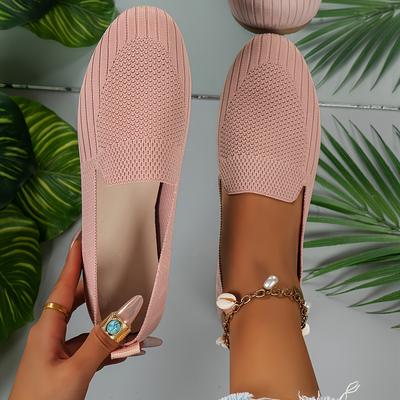 TEMU Ladies' Breathable Woven Flats, Casual Square-toe Slip-ons, Lightweight And Comfortable Soft-soled Shoes For Women. Image