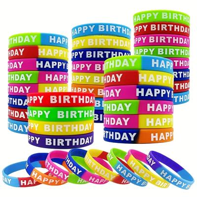 TEMU 10//40/50pcs Happy Birthday Silicone Wristbands - Colorful, Elastic, And Silicone Bands, Birthday Decorations And Gifts. Image