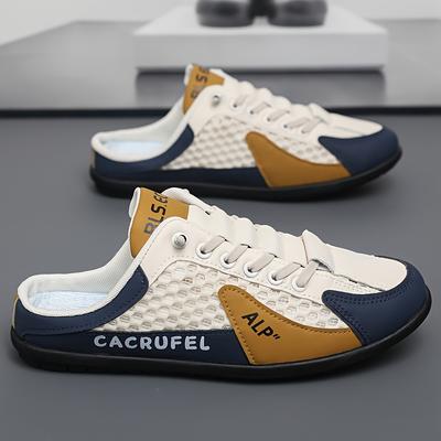 TEMU Men's Breathable Casual Sneakers - Slip-on Low- With Round Toe, Striped & Geometric Patterns, Durable Pvc Sole For Spring, Summer, And Fall Casual Attire, Strappy Image