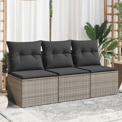 TEMU Garden Sofa With Cushions 3-seater Grey Poly Rattan Image