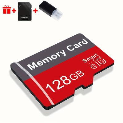 TEMU Bliksem 1pc 128gb/64gb/32gb/16gb/8gb/4gb/2gb/1gb / Class Speed Card With Card Reader & Adapter - Real Capacity Grey & Red For Phone, Tablet, Camera, Car, Game Console