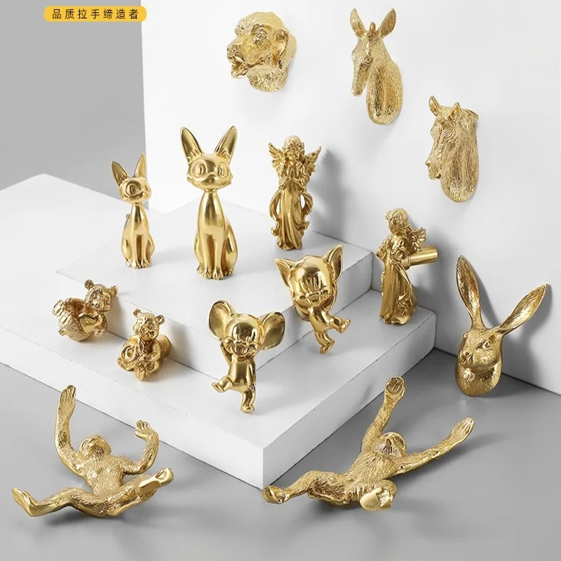 Tierform Messing Affe Kätzchen Maus Bär Hund Hirsch Kaninchen Pferdekopf Möbel Schublade Weinschrank Schrankgriffe
