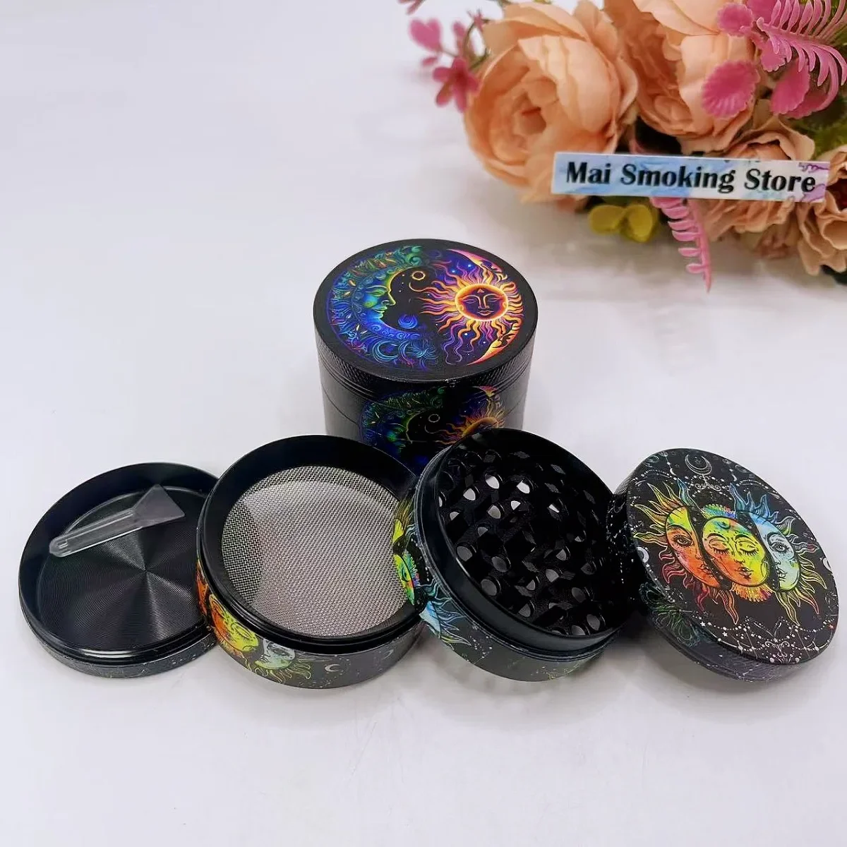 2 zoll Boho Sonne Kräutermühle 4-schicht Manuelle Gewürzmühle Pfeffer Salz Mörtel Metall Gras Roh Tabak Mühle Rauchen zigarette Werkzeug Image