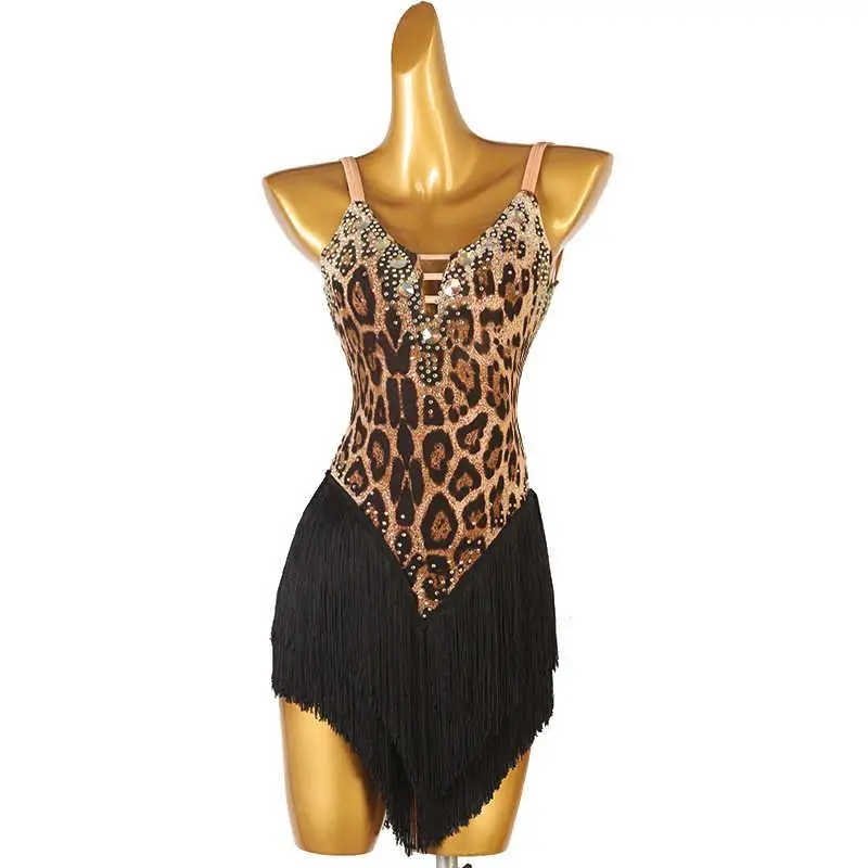 Leopard Print Latin Dance Kleid Sexy Erwachsene Party Leistung Mädchen Kind Rock Ball Praxis Tragen Prom Kostüm Damen Leinen Anzug Image