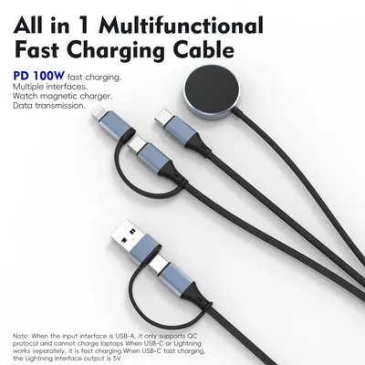 3 in 2 Watch Charger Cable for Apple Watch 100W USB-C Fast Charging Cable Travel Charging Cords for Multiple Devices Galaxy Pixe